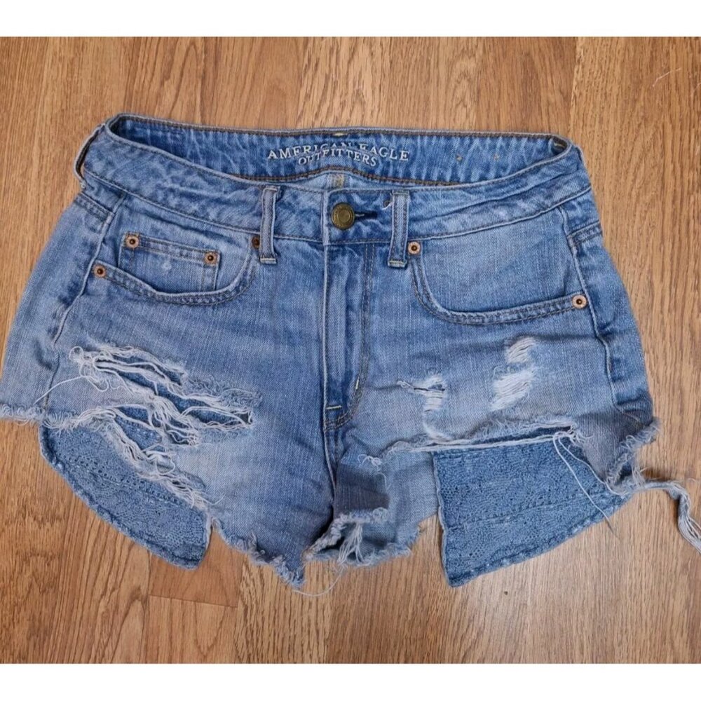 American Eagle Womens Hi Rise Festival Distressed Denim Jean Very Short Shorts 4